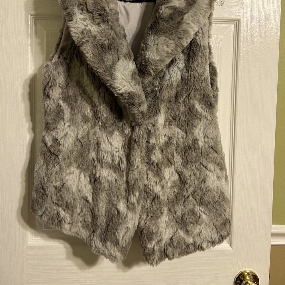 White House Black Market - Faux Fur Grey Vest - Size M